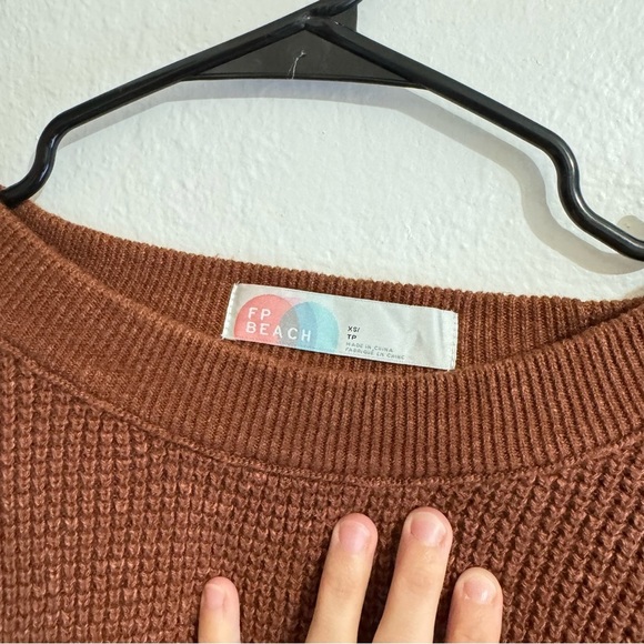 Free People FP Beach Cali open tie back sweater waffle brown knit long sleeve XS - Picture 5 of 9